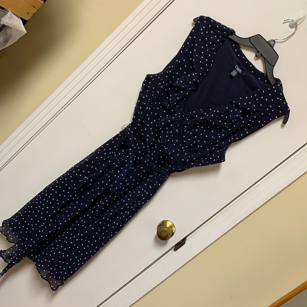 Chaps Blue polkadotted knee length dress